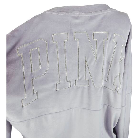 Victoria Secret Pink Gray Velvet Athletic Athleisure Winter Women's Top L - Picture 5 of 8